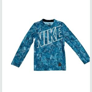 Nike Pro Boys Dri-FIT Compression Long Sleeve Shirt | Camo Blue | Size L